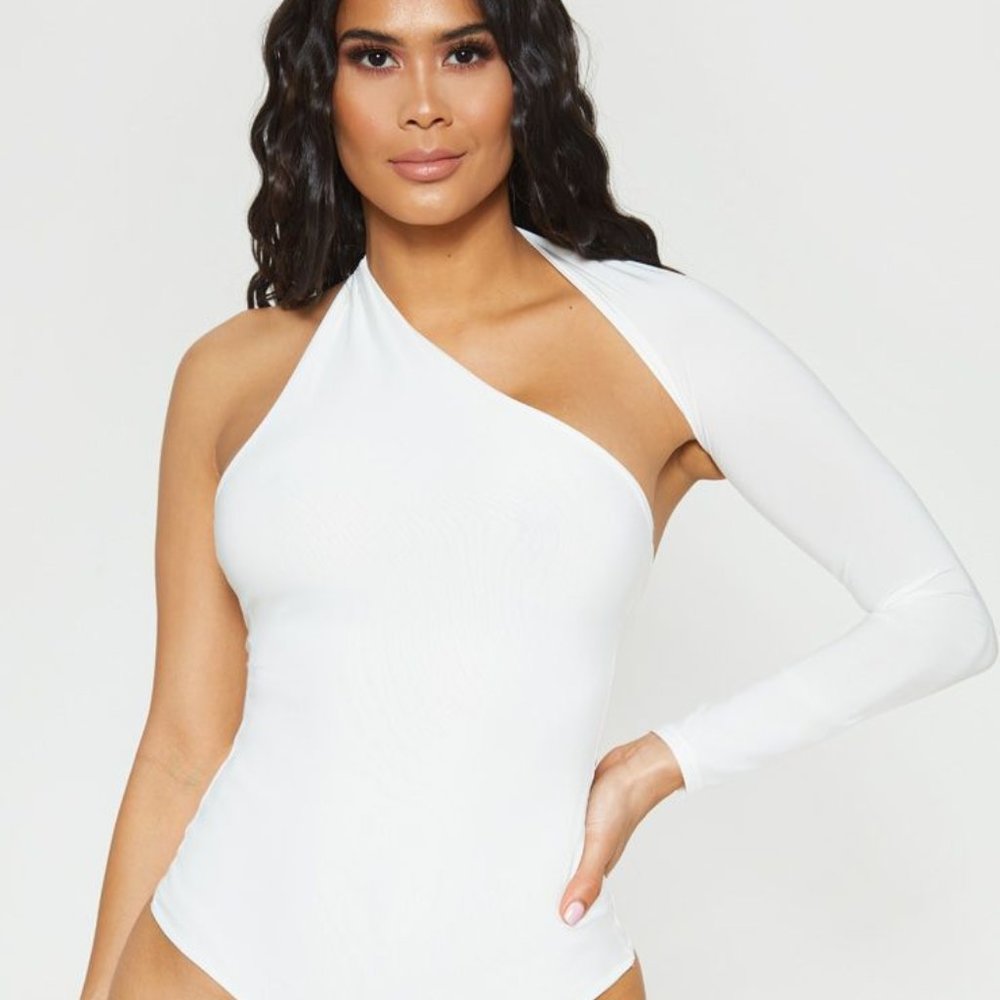 White One Shoulder Asymmetric Bodysuit